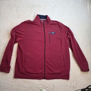 LL Bean Mens Full Zip Sweater Fleece Jacket Burgundy Mock Neck Large Regular
